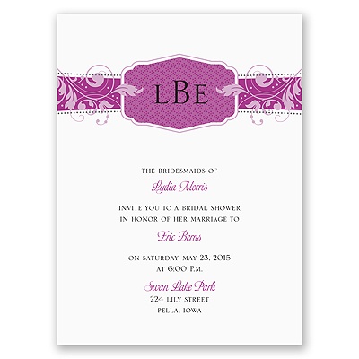 Filigree Monogram - Amethyst - Bridal Shower Invitation