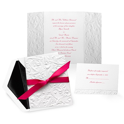 Embossed damask wedding invitations