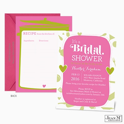 Bridal shower invitations recipe cards wording