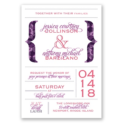 Typography in Camo Wedding Invitation - Purple at Invitations By Dawn
