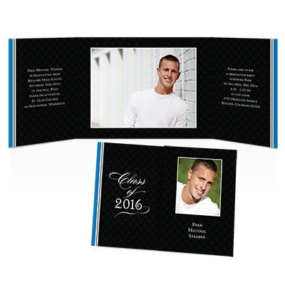 Simple Stripe Photo Graduation Invitation - Blue